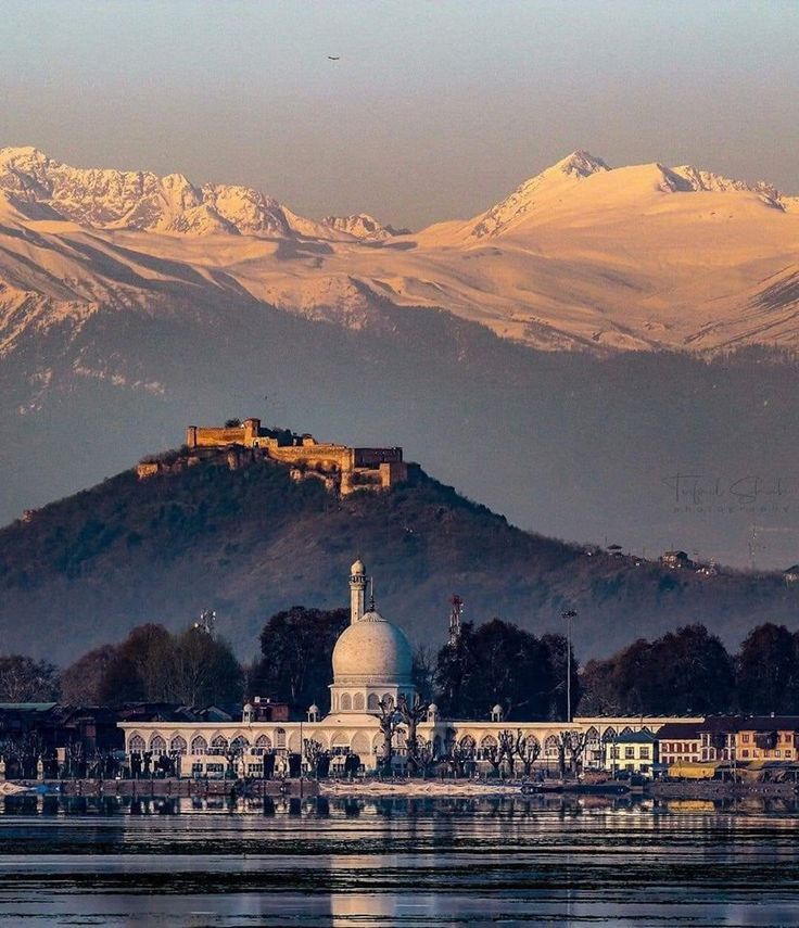 View of Hazratbal Shrine and Hari Parbat in Srinagar Kashmir